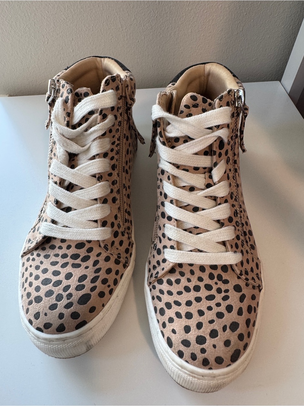 Women’s Tan Leopard-Print High Top Sneakers